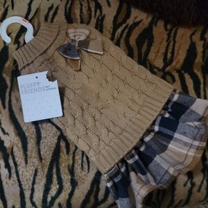 Pet Sweater Dress Dog Or Cat Tan Plaid Xs New.